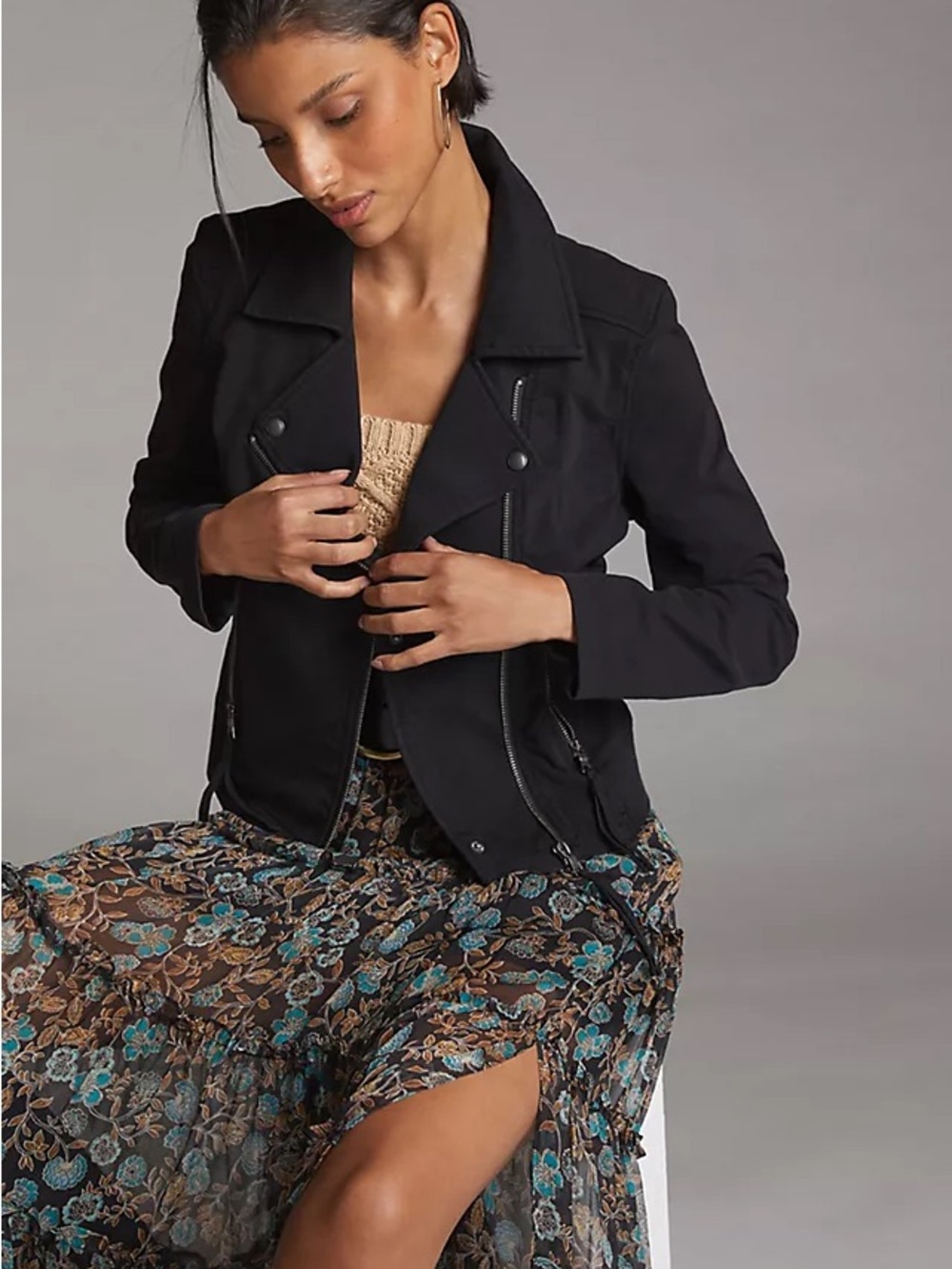 Iris Setlakwe Designer Dark Green Faux Suede Moto-Style Jacket size 6
